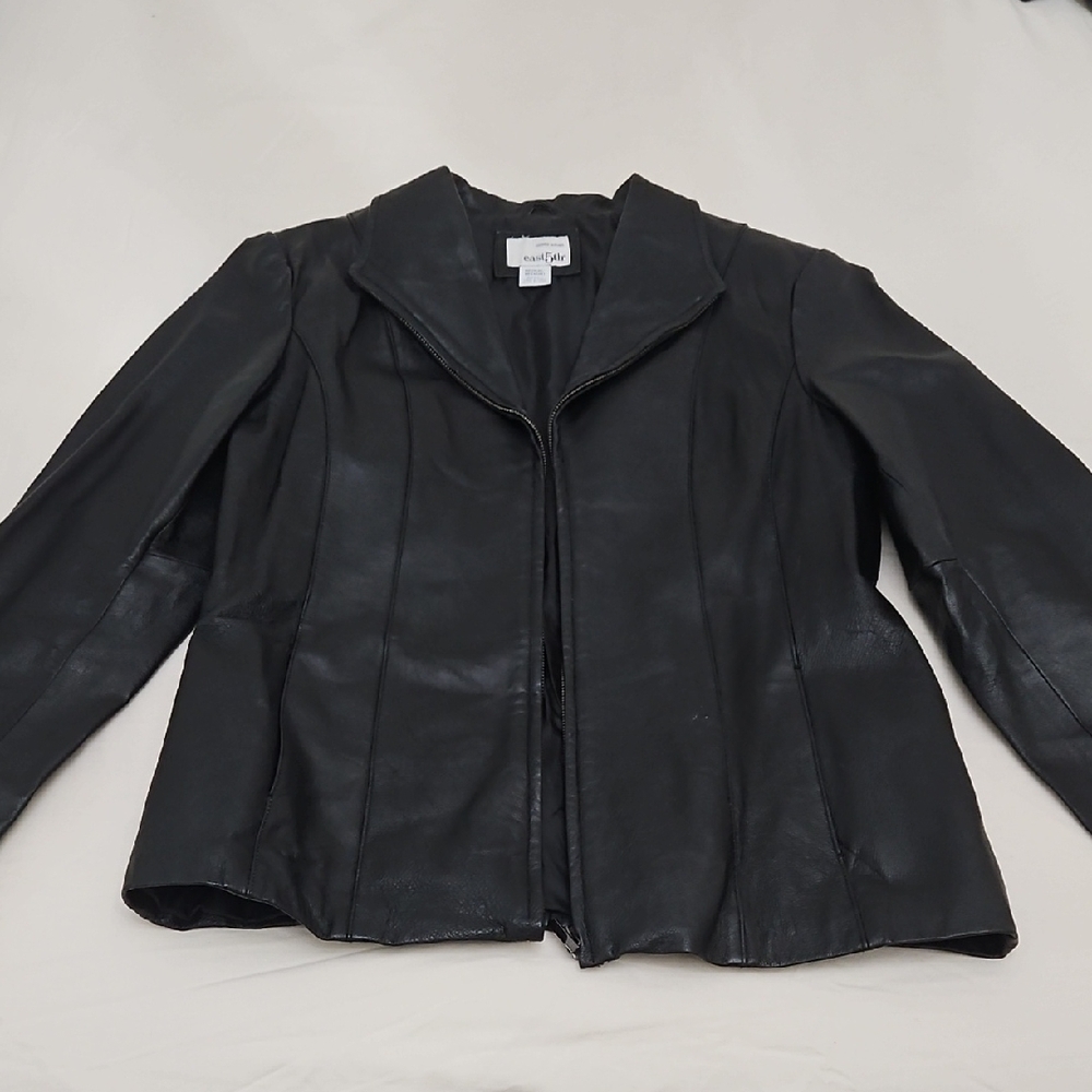 East 5th Black Leather Jacket with Notched Lapel